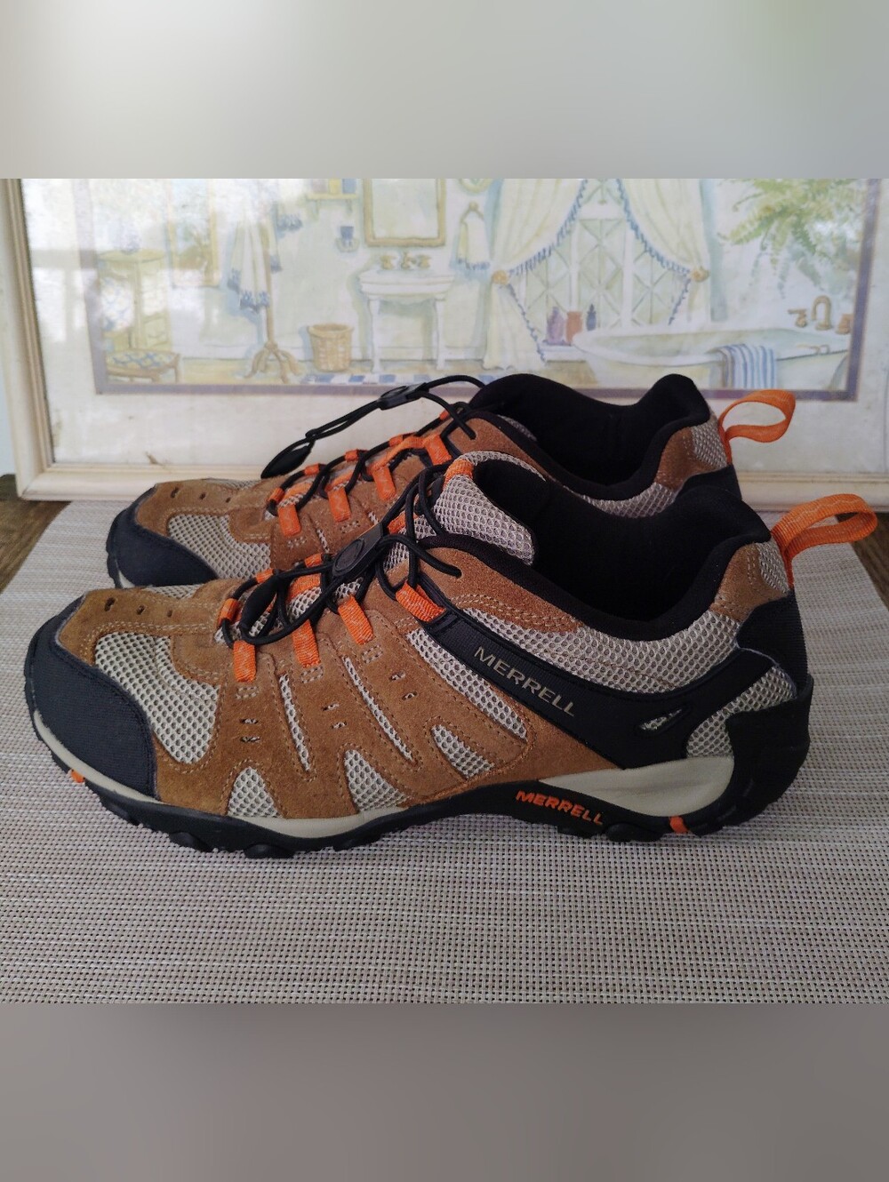 Merrell "Accentor Mid" Brown/Orange Waterproof No-Tie Hiking Shoes. Size 11.5